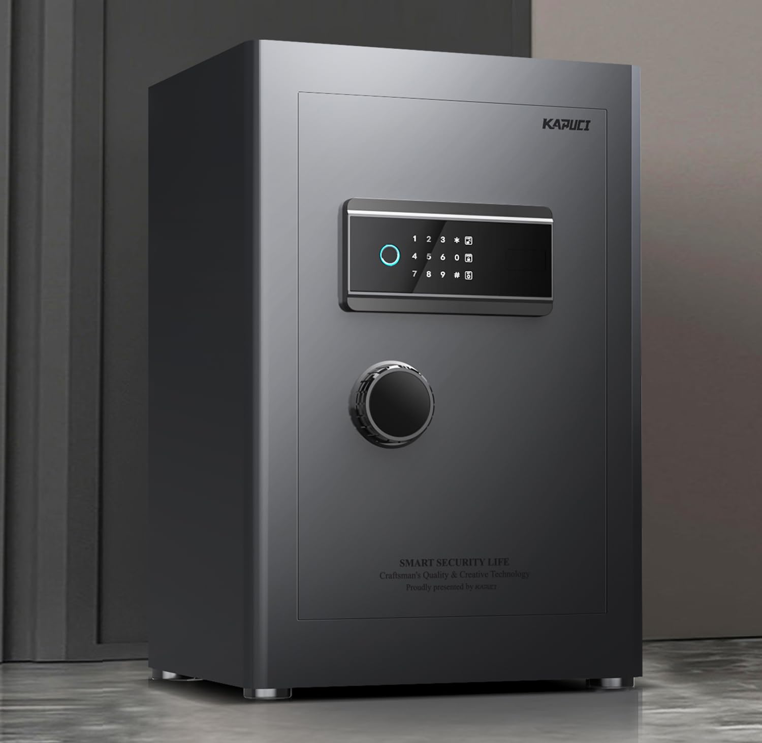 Touchscreen Biometric Fingerprint Safe Box,Full Soft Package Interior with Private Inner Door Digital Heavy Personal Private Cabinet Home Safes,Suitable for Home, Office, Bedroom(Grey)