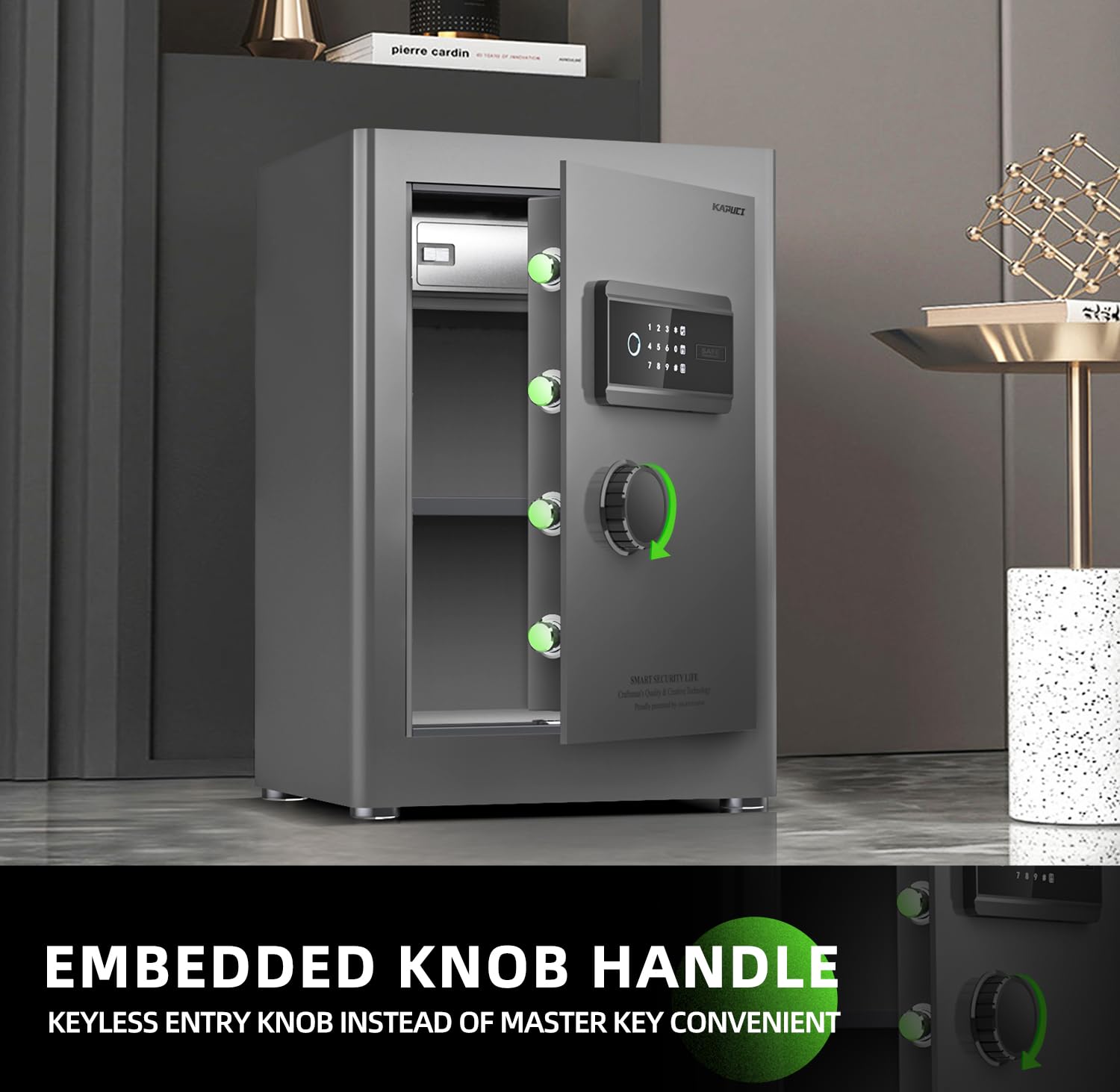 Touchscreen Biometric Fingerprint Safe Box,Full Soft Package Interior with Private Inner Door Digital Heavy Personal Private Cabinet Home Safes,Suitable for Home, Office, Bedroom(Grey)