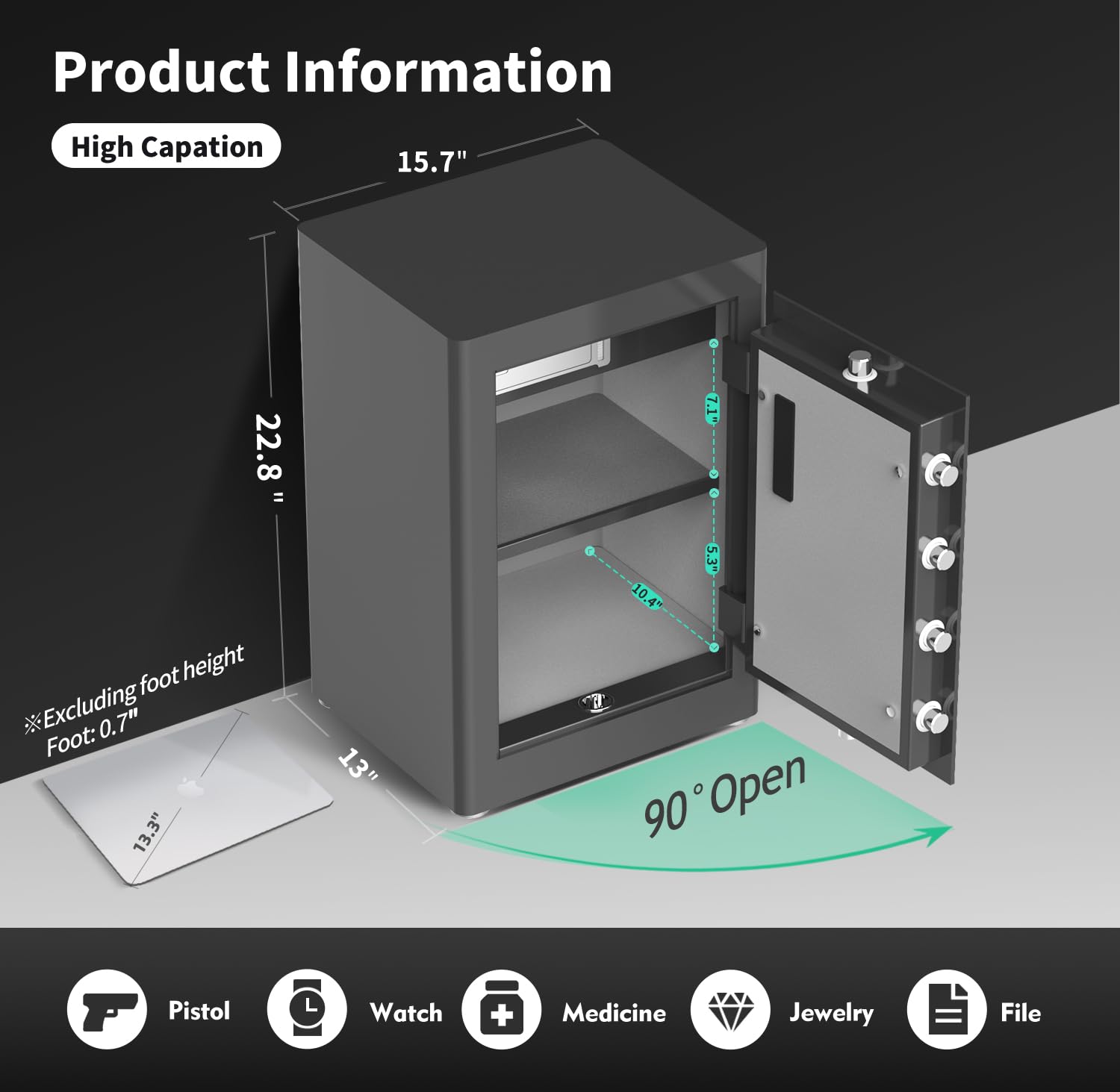 Touchscreen Biometric Fingerprint Safe Box,Full Soft Package Interior with Private Inner Door Digital Heavy Personal Private Cabinet Home Safes,Suitable for Home, Office, Bedroom(Grey)