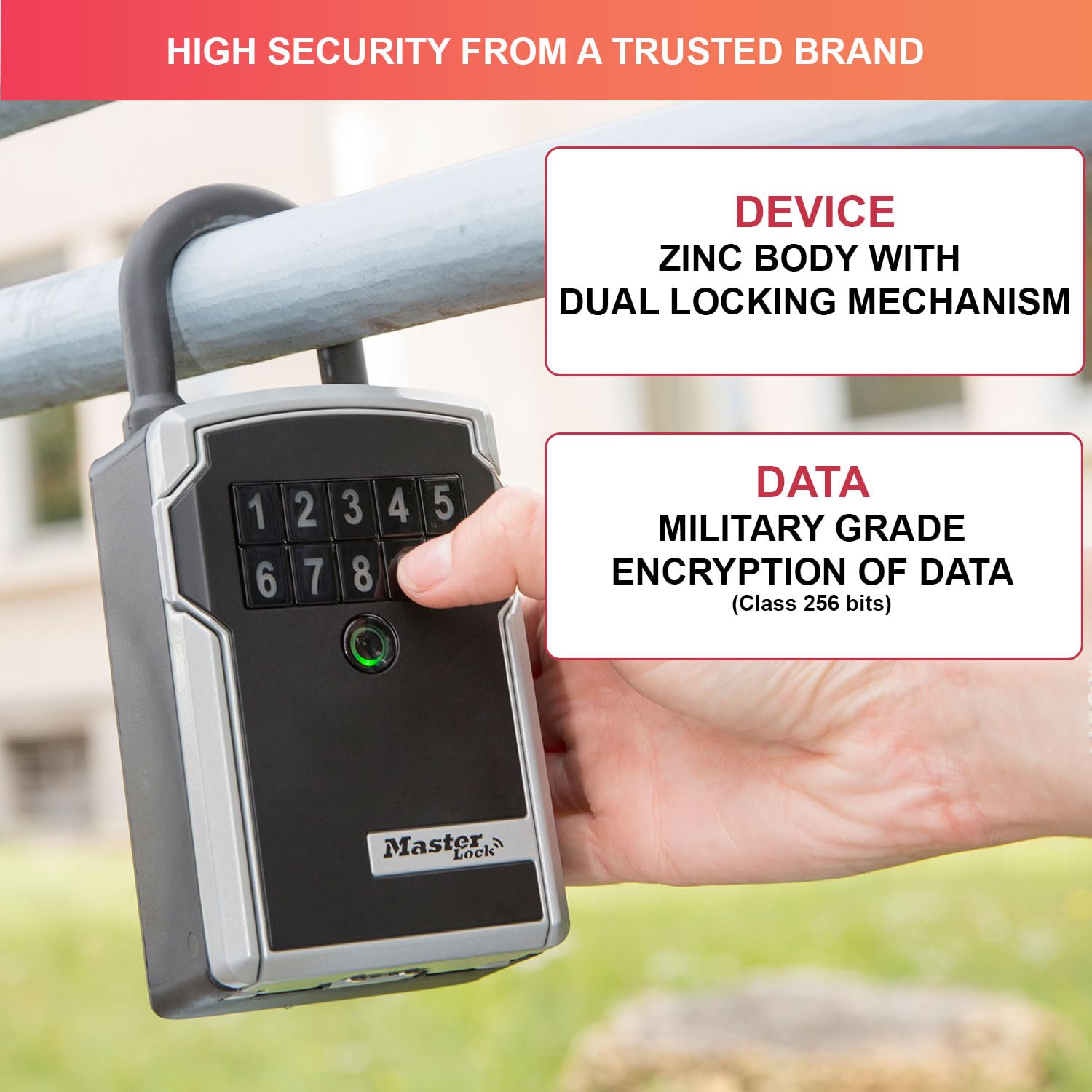 Portable Smart Connected Key Safe with Shackle, Bluetooth or Combination, Medium 183 x 83 x 59 mm, Outdoor, for Home Office Industries Vehicles