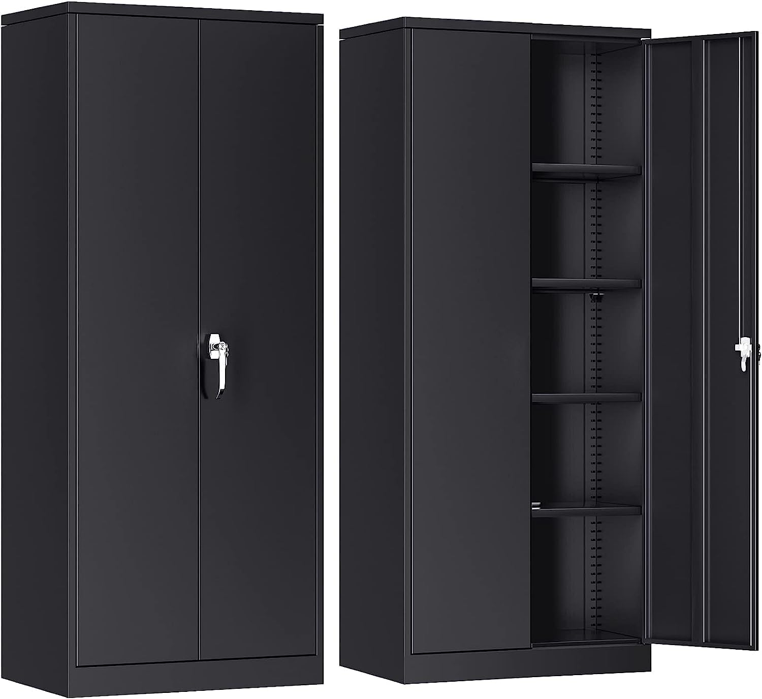 Metal Storage Cabinet with 2 Door and 4 Adjustable Shelves,180CM Tall Steel Cabinet for Warehouse,Garage,Home,Office,Easy Assemble Required(Black)