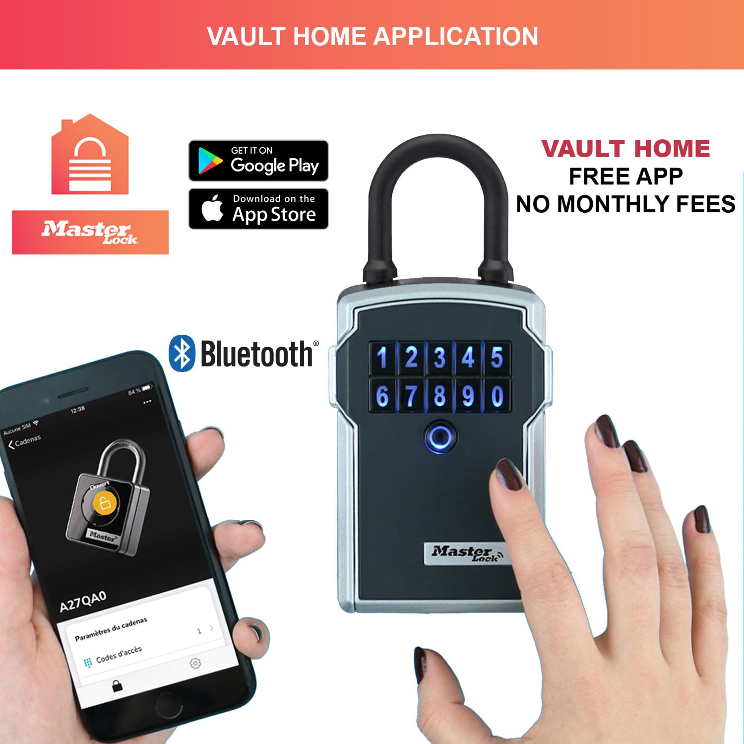 Portable Smart Connected Key Safe with Shackle, Bluetooth or Combination, Medium 183 x 83 x 59 mm, Outdoor, for Home Office Industries Vehicles