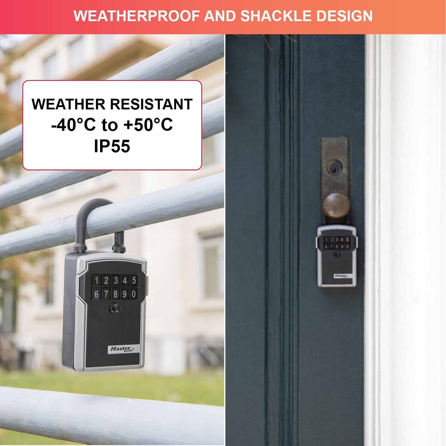 Portable Smart Connected Key Safe with Shackle, Bluetooth or Combination, Medium 183 x 83 x 59 mm, Outdoor, for Home Office Industries Vehicles