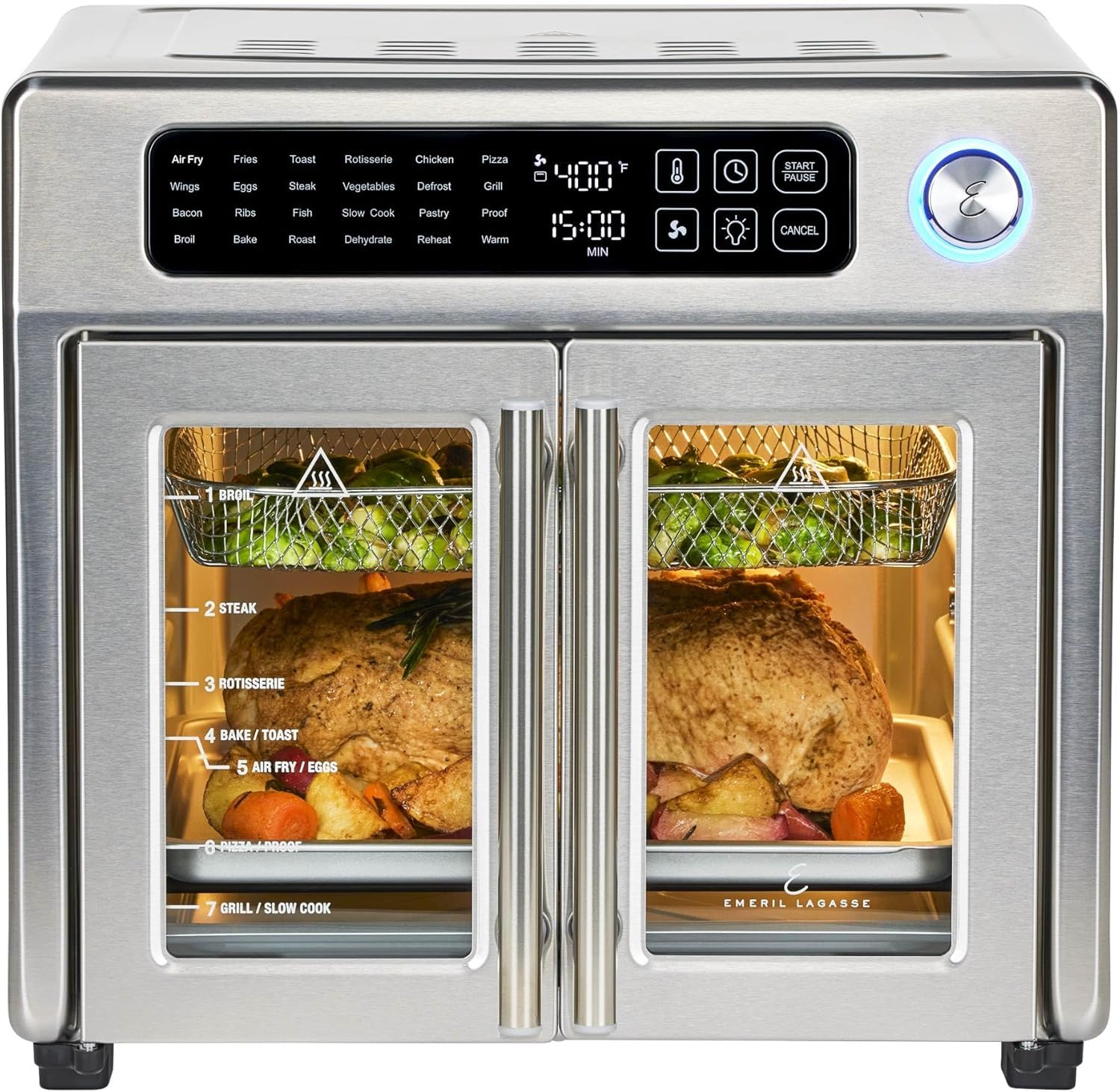 26 QT Extra Large Air Fryer, Convection Toaster Oven with French Doors, Stainless Steel